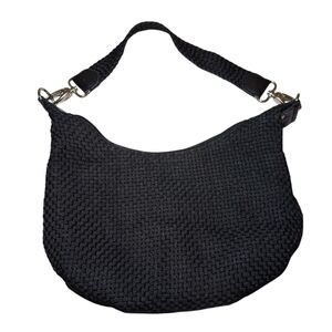 The Sak Black Woven Hobo Shoulder Bag Handbag Fabric Zipper Great Condition
